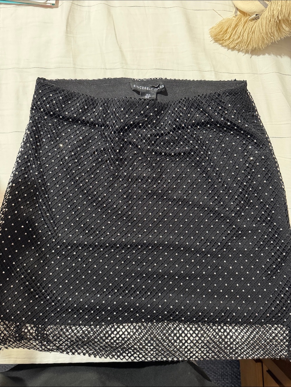 Sincerly Jules Black Rhinestone Mesh Mini Skirt